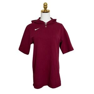Nike Womens Short Sleeve Hooded T-Shirt 100% Cotton Maroon Burgundy Size S